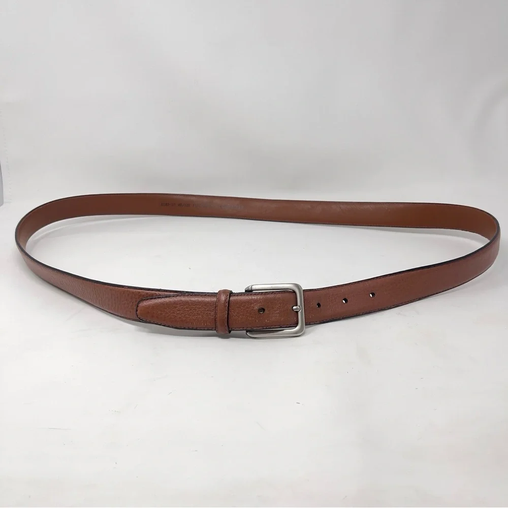 Vintage‎ Brown Full Grain Italian Leather Belt, Silver Buckle Classic, Men's 48